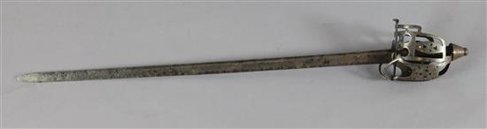 An 18th century Scottish basket hilted backsword,